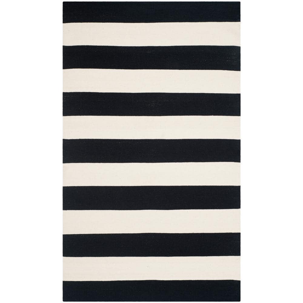 Coastal Charm Black/Ivory Cotton Stripe 3' x 5' Area Rug