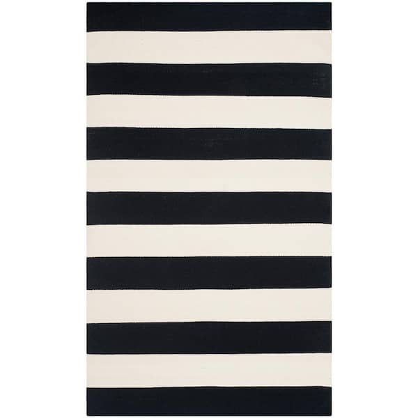 SAFAVIEH Montauk Black/Ivory Doormat 3 ft. x 5 ft. Striped Area Rug