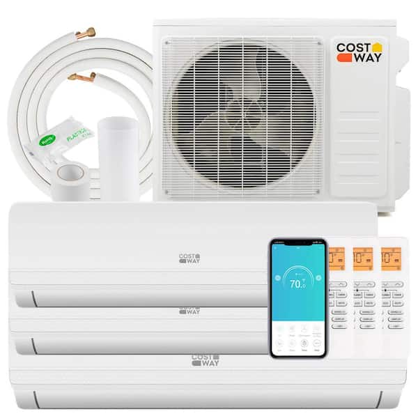Costway 27K BTU(30000 BTU ASHRAE) 3-Zone 9K 12k BTU 19 SEER2 Mini Split Air Conditioner Work with Alexa