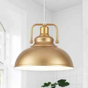 Bonifant 1-Light Spray Gold Retro Plug-In Metal Single Pendant Light with Industrial Dome Shade