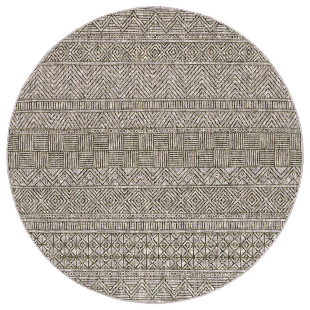 Courtyard Gray/Olive Green 7 ft. x 7 ft. Striped Tribal Chevron Indoor/Outdoor Round Area Rug price history on PriceWatchPro