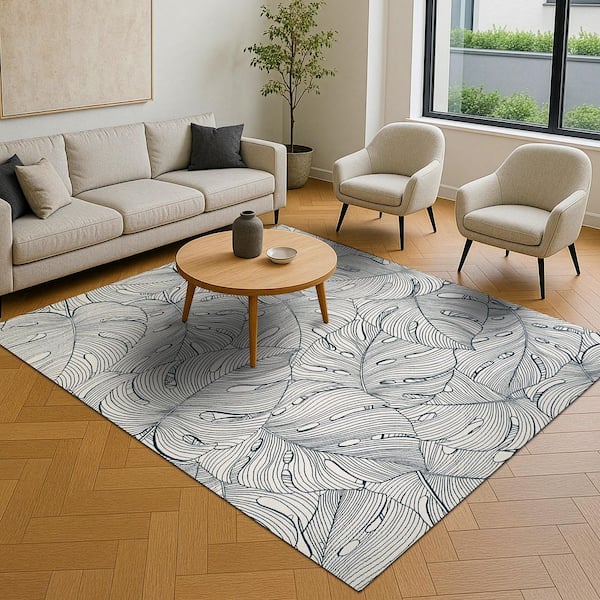 Castille Palma 10 x 14 Petrol Floral Outdoor Area Rug
