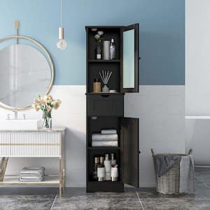 15.5 in. W x 12 in. D x 67 in. H Black Bathroom Tall Freestanding Linen Cabinet Tower with Doors & Drawer