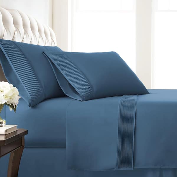 Southshore Fine Linens Vilano Pleated 21 in. Extra-Deep Pocket 4-Piece Coronet Blue Full Microfiber Sheet Set