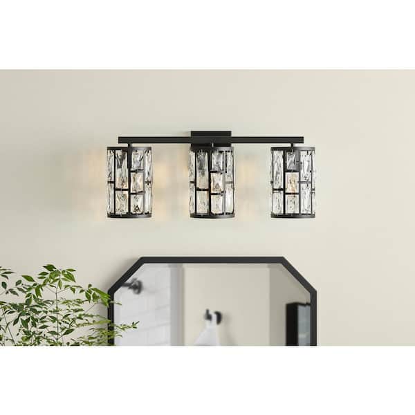 Home Decorators Collection Kristella 24 in. 3-Light Black Vanity Light with Crystals