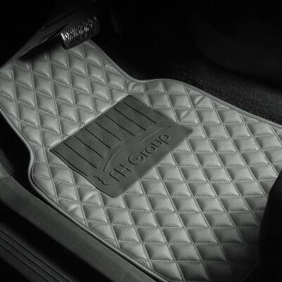 Gray 4-Piece Luxury Universal Liners Heavy Duty Faux Leather Car Floor Mats Diamond Design