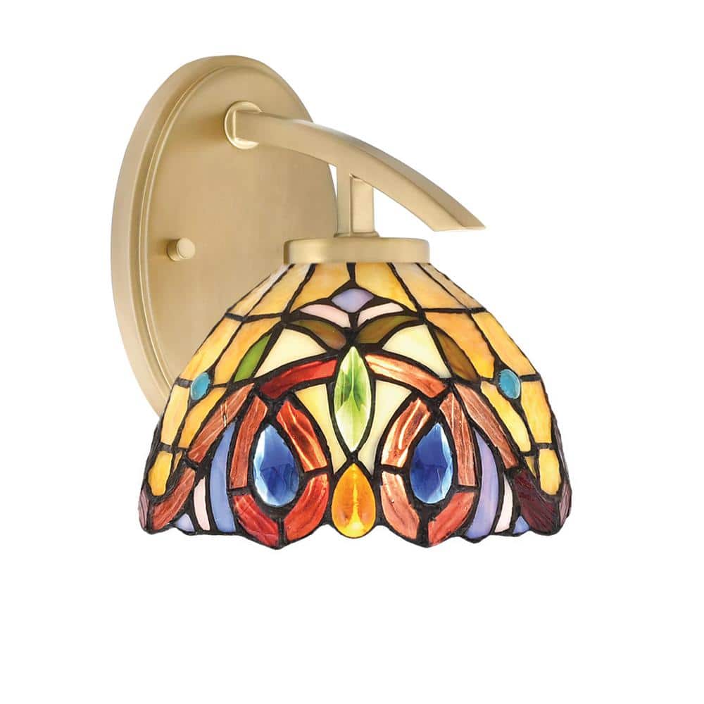 Siena 7 in. 1-Light New Age Brass Sconce with 7 in. Lynx Art Glass Shade No
