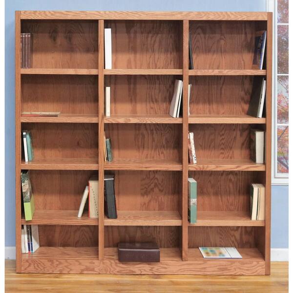 Dry Oak Wood 15 Shelf Standard Bookcase, 72 Inch Long Bookcase