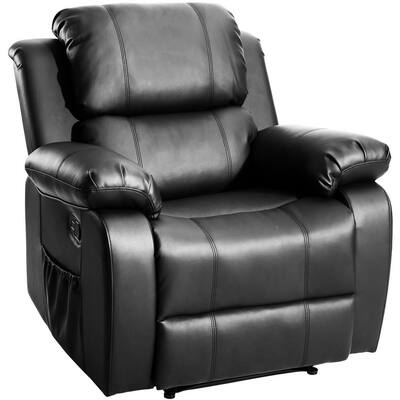 Black PU Leather Heated Massage Recliner Chair with 8 Vibration Motors