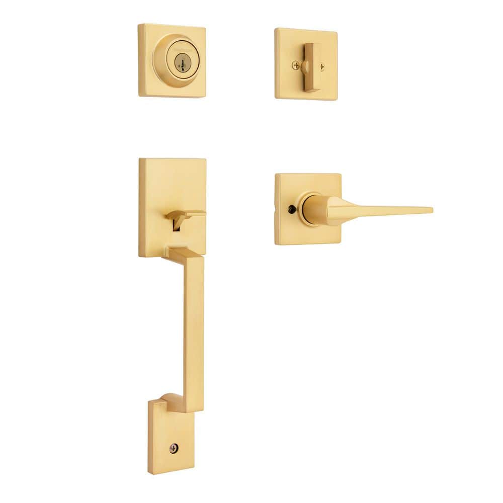 Amador Satin Brass Single Cylinder Keyed Entry Door Handleset with Hollis Interior Door Handle ft SmartKey Security price history on PriceWatchPro