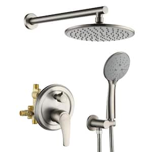 5-Spray Patterns with 2.4 GPM 9 in. Wall Mount Dual Shower Heads with Valve Included in Brushed Nickel