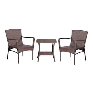 Wicker PE Rattan Outdoor Lounge Chair in Dark Brown (Set of 2)