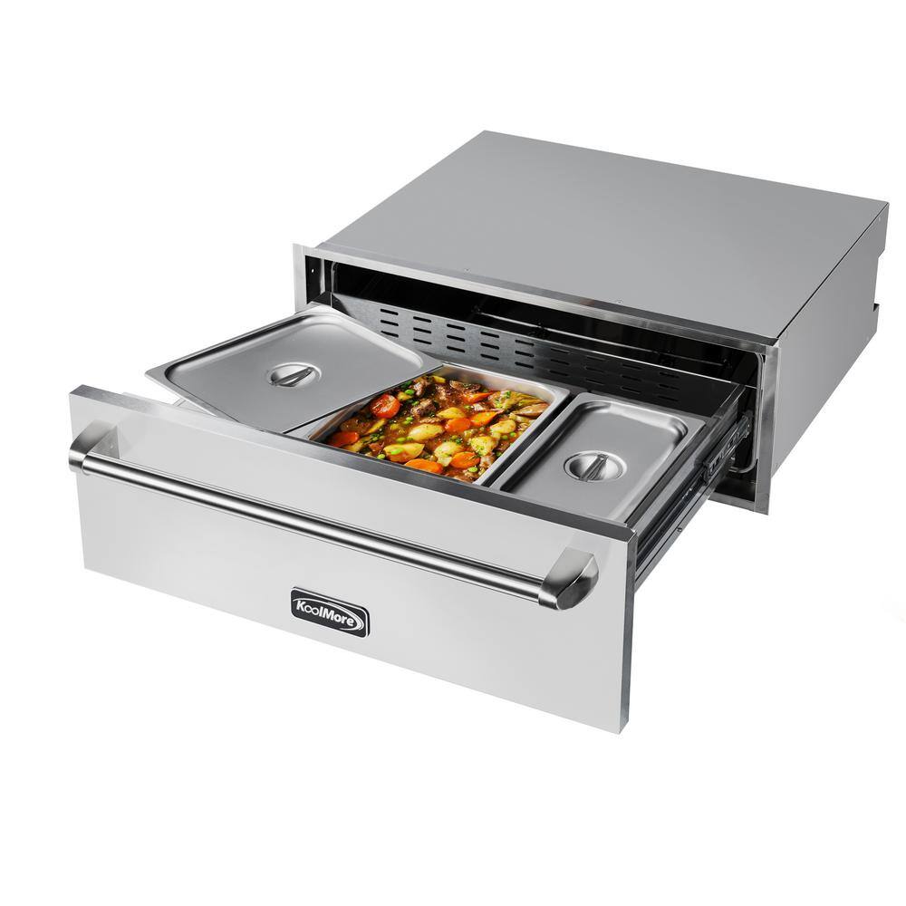 30-Inch Stainless Steel Built-In Warming Drawer with Three Compartments