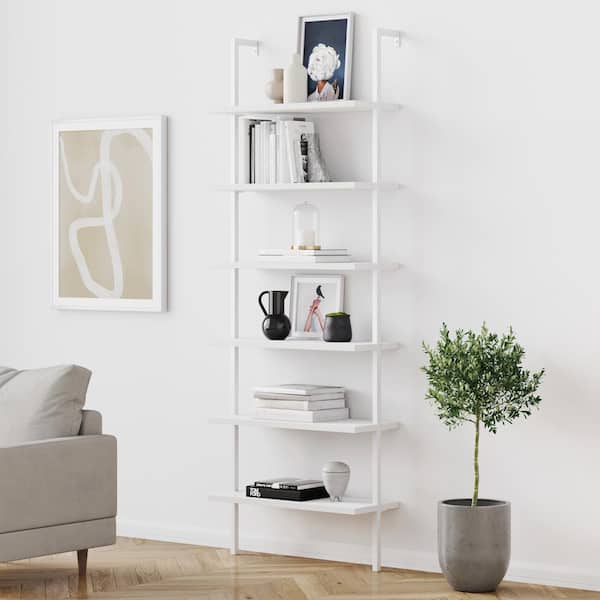 Zeta Metal Shelves Invisible Wall Mount Bookshelves, White, Set of 6