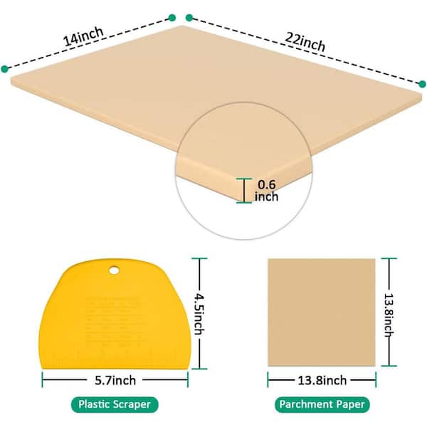 Cordierite Pizza Stone Rectangular Natural Finish for Oven Grill Baking with Scraper and Parchment Paper Set