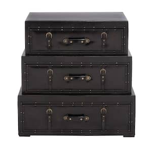 Black Wood Vintage Faux Leather Chest with Buckles and Straps Detailing 32 in. X 32 in. X 16 in.