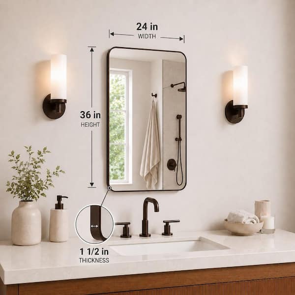 24 in. W x 36 in. H Rectangular Framed Wall Bathroom Vanity Mirror in Oil Rubbed Bronze