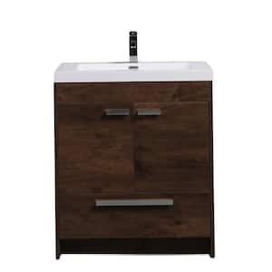 Lugano 30 in. W x 19 in. D x 36 in. H Single Bath Vanity in Rosewood with White Acrylic Top with White Integrated Sink