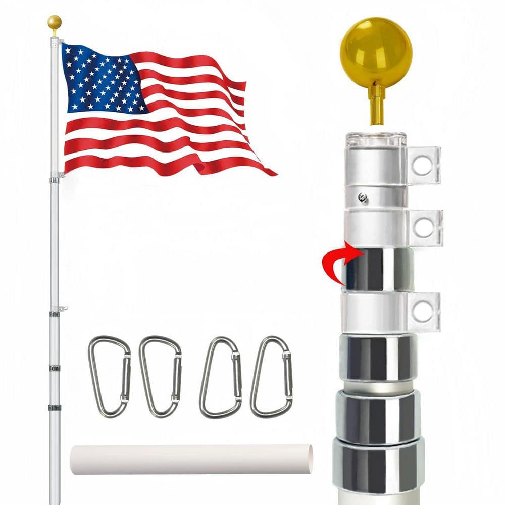 25 ft. Solemn Outdoor Silver Decoration Telescoping Flagpole Kit Heavy Duty Flag Poles (Not Including Flags) price history on PriceWatchPro