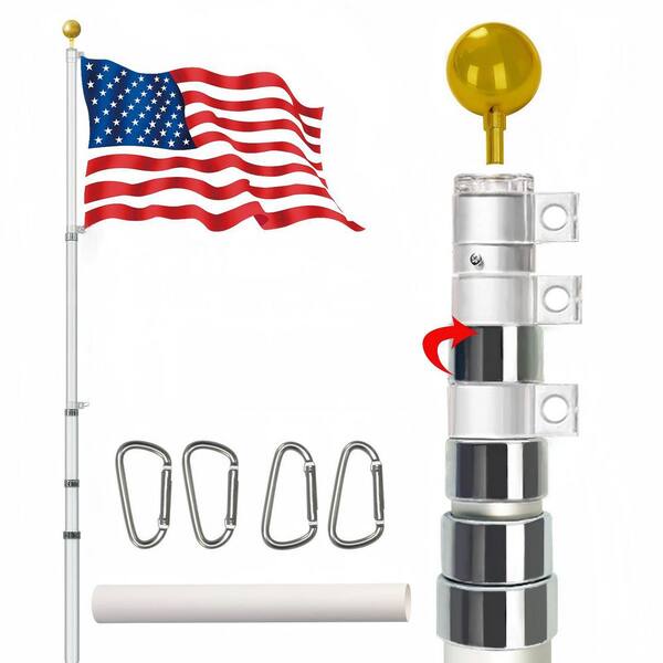 Cisvio 25 ft. Solemn Outdoor Silver Decoration Telescoping Flagpole Kit Heavy Duty Flag Poles (Not Including Flags)