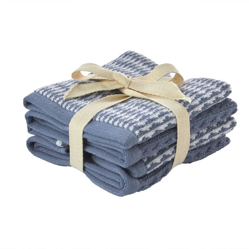 SKL Home Longborough Jacq 4Piece Wash Set, 100 Cotton, Denim, 12 in. x 12 in. W2905300835303