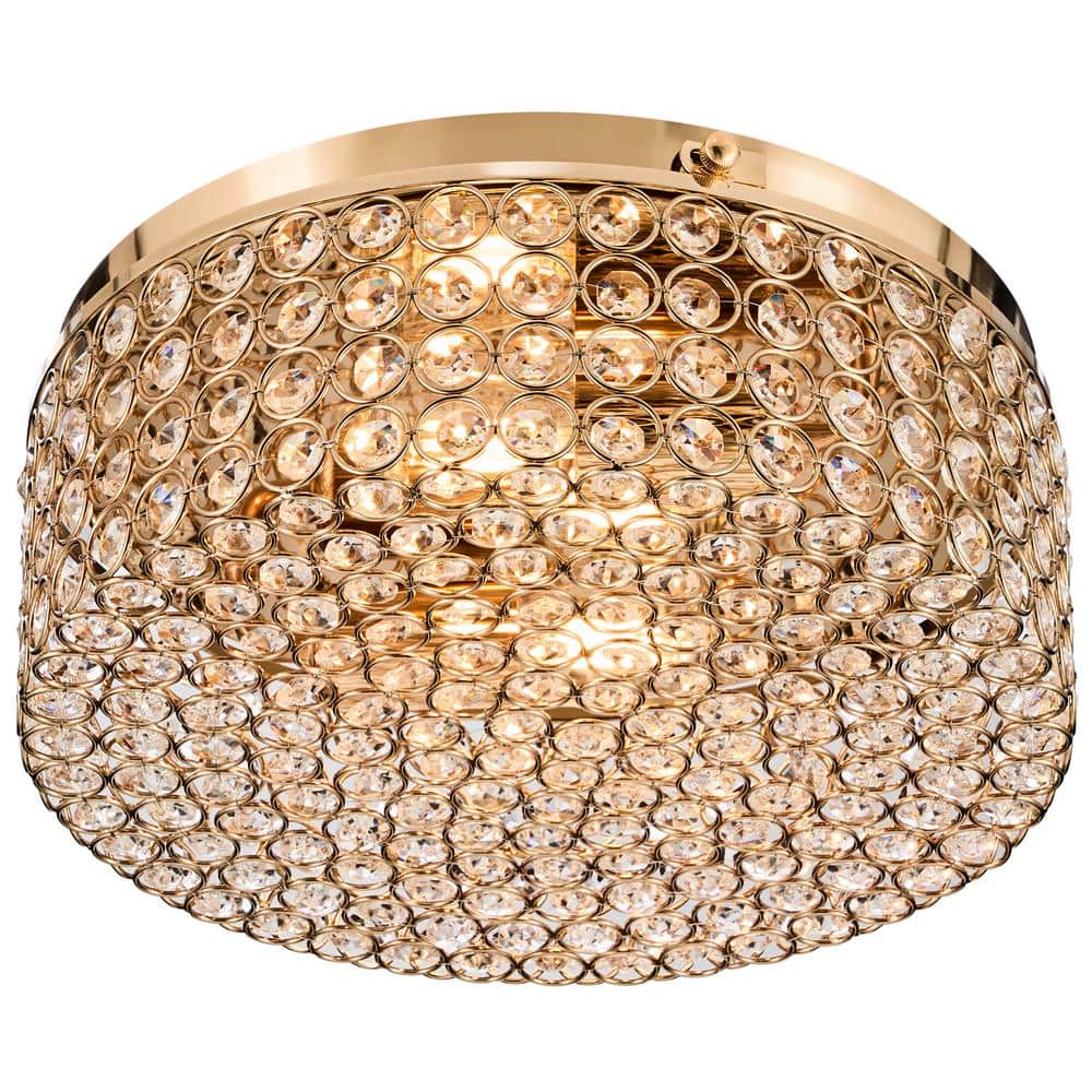 Merra 12 in. 2-Light Gold Crystal Flush Mount HCF-2217-GD-BNHD-1