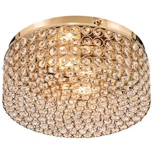 12 in. 2-Light Gold Crystal Flush Mount