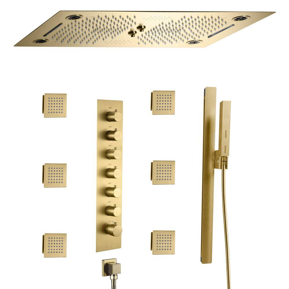 6-Spray Luxury Ceiling Mount Thermostatic Fixed Handheld Shower Head 3 Functions Shower Faucet 2.5 GPM in Brushed Gold price history on PriceWatchPro