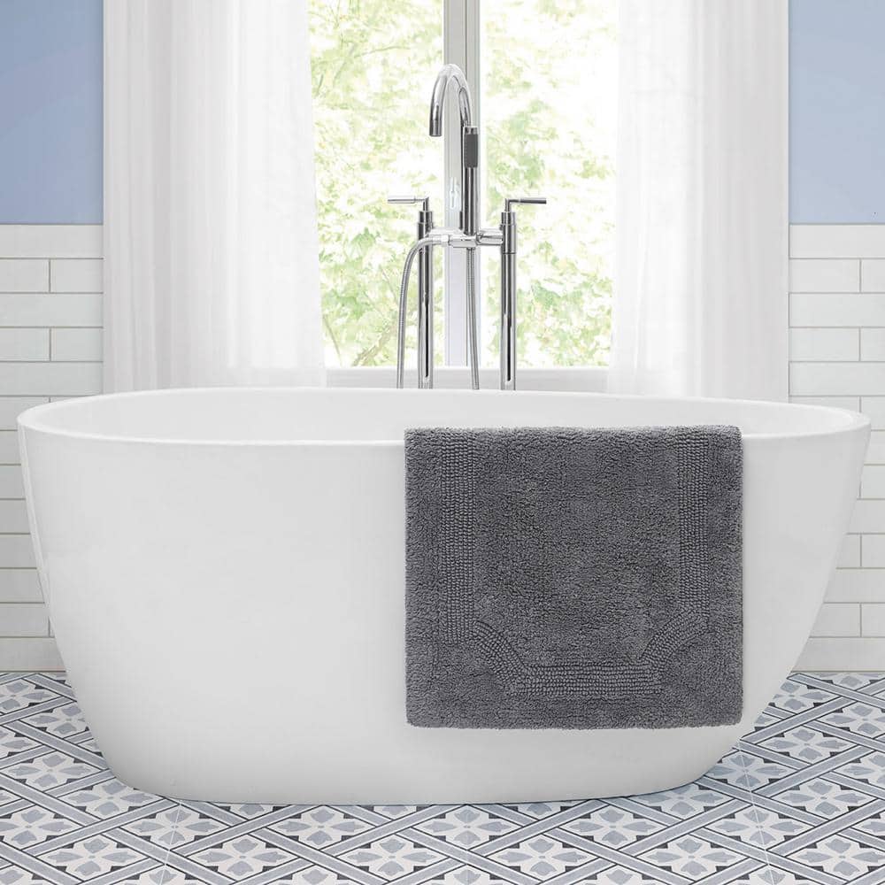 Charcoal Gray Cotton Reversible Bath Rug Set