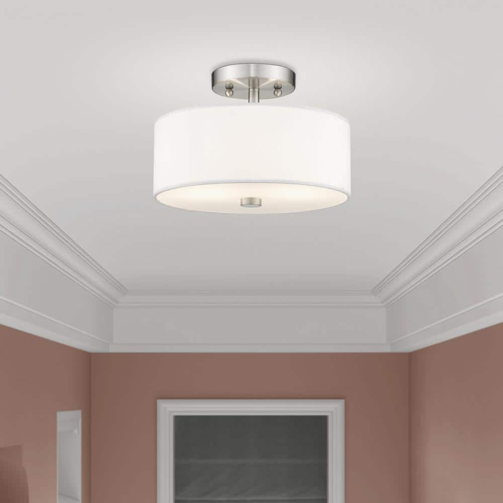 Elegant Brushed Nickel Drum Shade Semi-Flush Mount Light