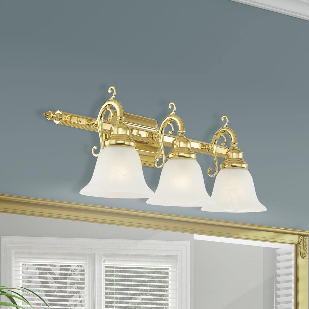 Polished Brass 3-Light Vanity with Alabaster Glass Shades