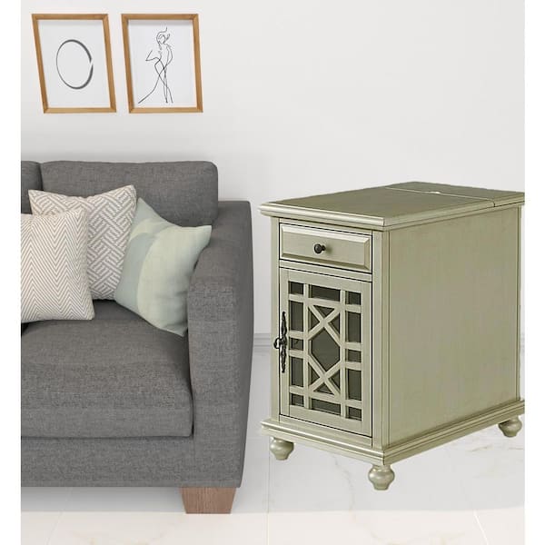 HomeRoots Charlie 16 in. Silver Rectangle Wood End Table with Drawers