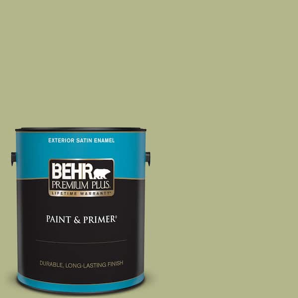 BEHR PREMIUM PLUS 1 gal. #M350-4 Sweet Grass Satin Enamel Exterior Paint & Primer