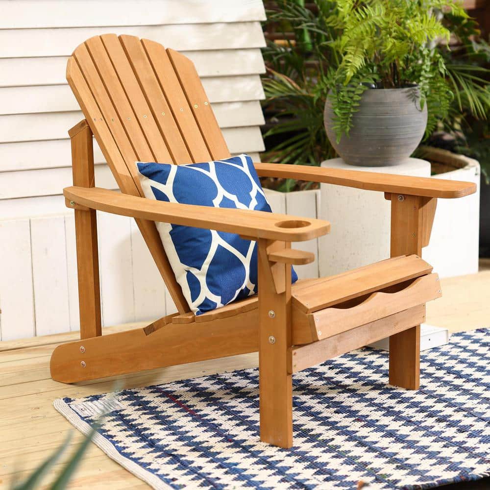 Natural Wood Adirondack Chair with Cup Holder