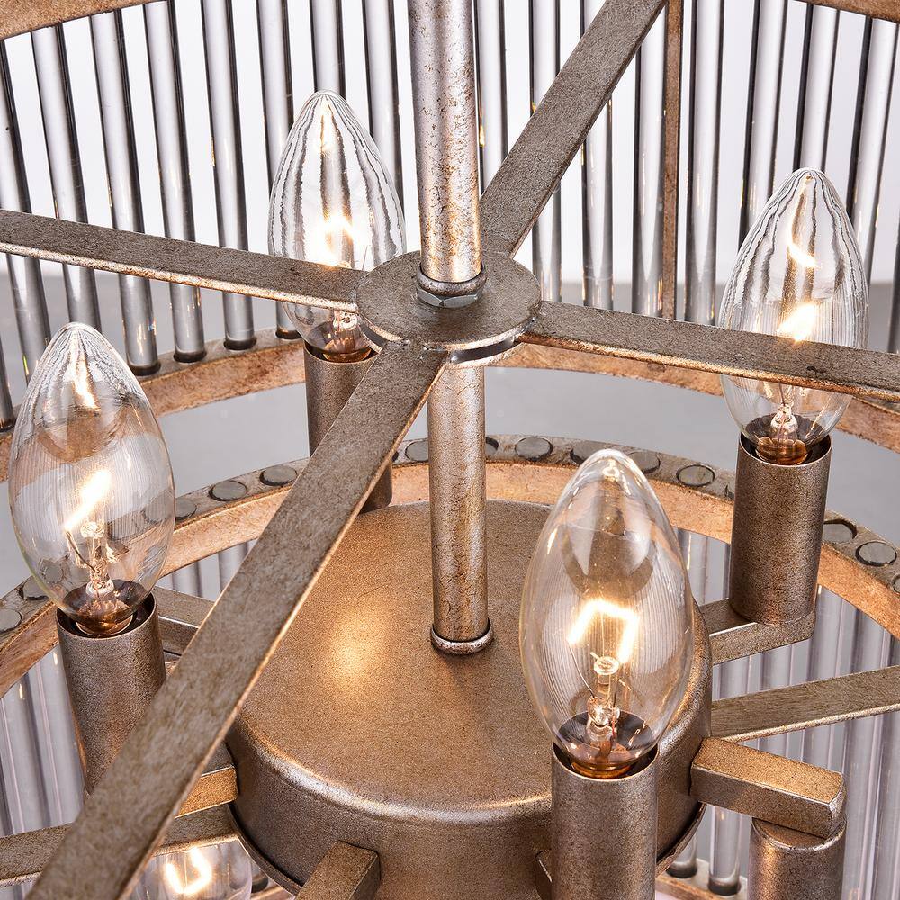 Antique Silver Crystal 8-Light Tiered Chandelier
