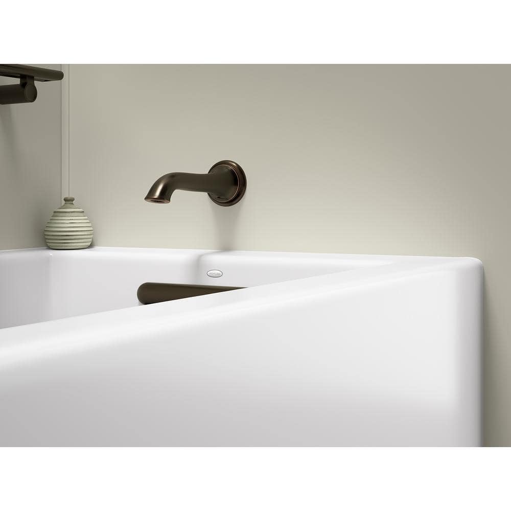 White Acrylic 60" Rectangular Alcove Soaking Bathtub with Slotted Overflow