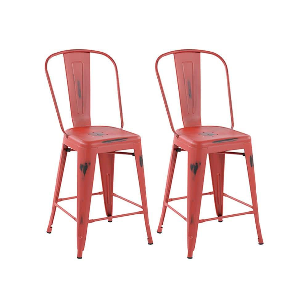 red metal counter height stools