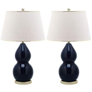 Jill 25.5 in. Navy Double Gourd Ceramic Table Lamp with Off-White Shade (Set of 2)
