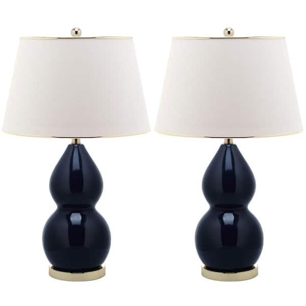 SAFAVIEH Jill 25.5 in. Navy Double Gourd Ceramic Table Lamp with Off ...