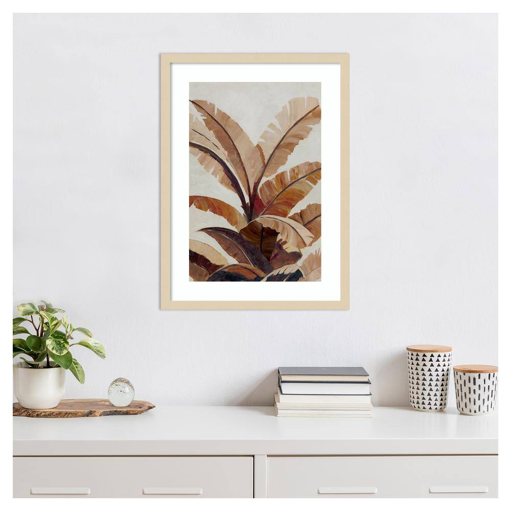 Umber Banana Leaf Abstract Graphic Art in Natural Wood Frame