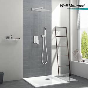 Single Handle 1-Spray Square High-Pressure Shower Faucet 2.5 GPM with Ceramic Disc Valves and Hand Shower in White