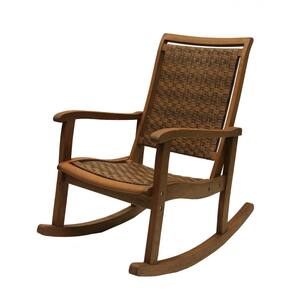 Brown Wicker and Eucalyptus Outdoor Rocking Chair