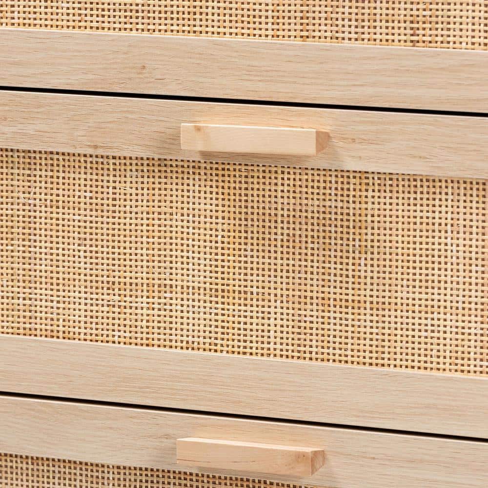 Sebille Light Brown Wood and Rattan 3-Drawer Chest