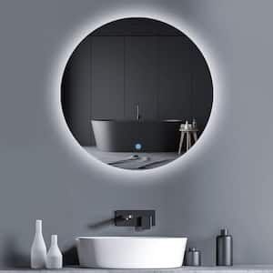 24 in. W x 24 in. H Round Frameless Wall Mounted LED Bathroom Vanity Mirror Anti-Fog Touch Switch Silver