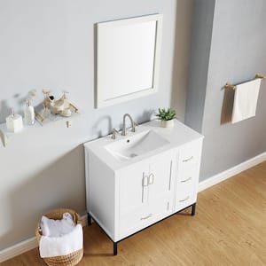 36 in. Freestanding Bath Vanity in White with Ceramic Basin Top, 4-Drawers, 2 Soft Close-Door and Shelves Storage