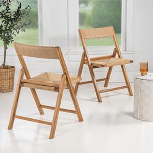Kiawah Coastal Modern Wood Woven Seagrass Folding Side Chair, Natural (Set of 2)