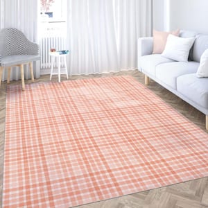 Crayola Plaid Coral 7 ft. 10 in. x 9 ft. 10 in. Area Rug