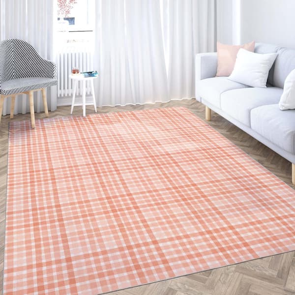 Crayola Plaid Coral 7 ft. 10 in. x 9 ft. 10 in. Area Rug