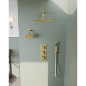 ZenithRain Shower System 5-Spray 12 and 6 in. Dual Wall Mount Fixed and Handheld Shower Head 2.5 GPM in Brushed Gold