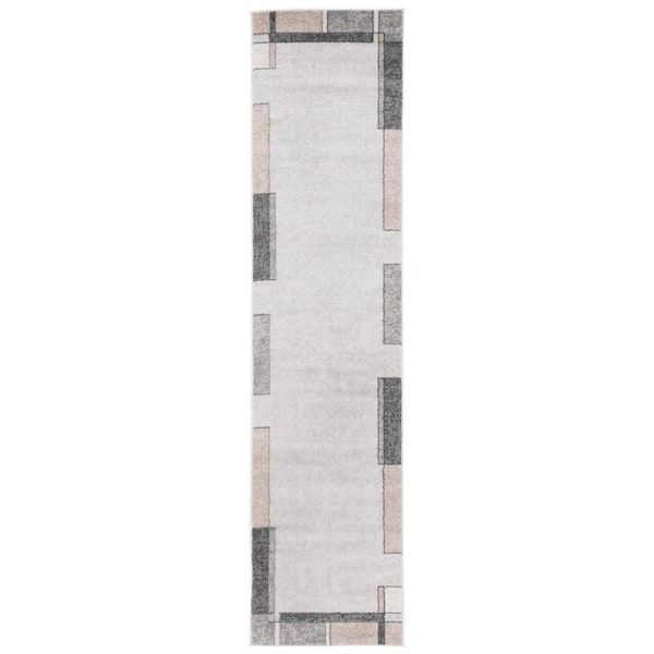 Phoenix 2 ft. x 9 ft. Light Gray/Beige Charcoal Geometric Border Runner Rug